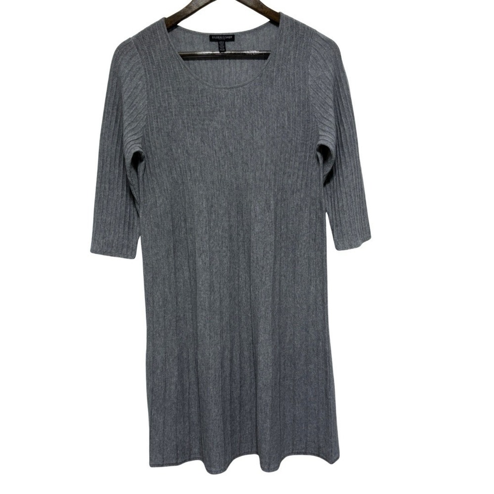 Eileen Fisher Dress Womens S Petite Gray Pleated Wool Pleated Long Sleeve Career